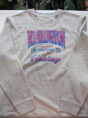 Fanatics Gray Crewneck with Red & Blue Washington Hockey Logo